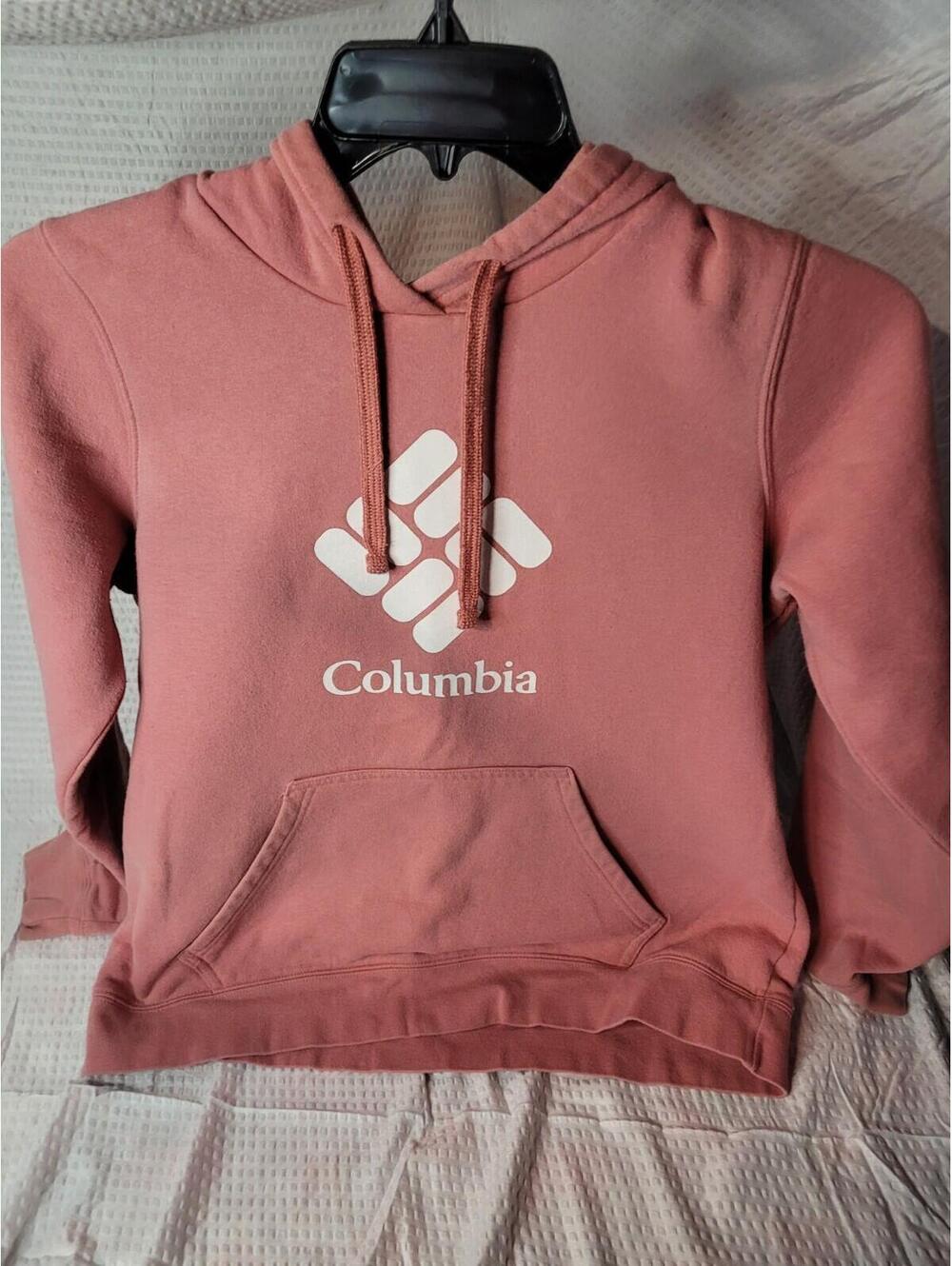Columbia Womens Small Pink‎ Logo Fleece Pullover Hoodie Sweatshirt